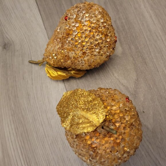 Lot of 7 Beaded Sugar Frost Apples Pears Gold and Red Christmas Ornament - Picture 7 of 7